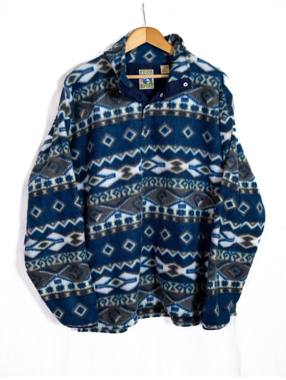 TT & CO Aztec Blue 1/4 Snap Button Fleece Vintage Y2K Jacket  Sweater - Men's L